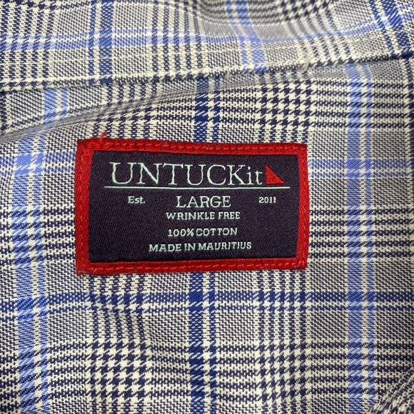 Untuckit Mens Large Miriano Plaid Button-Down Shirt Wrinkle-Free 100% Cotton - Picture 4 of 13